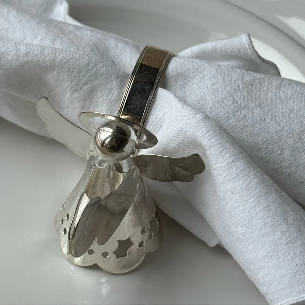 Vintage Silverplate Napkin Rings Angels Playing Instruments Holiday Decor NWOT